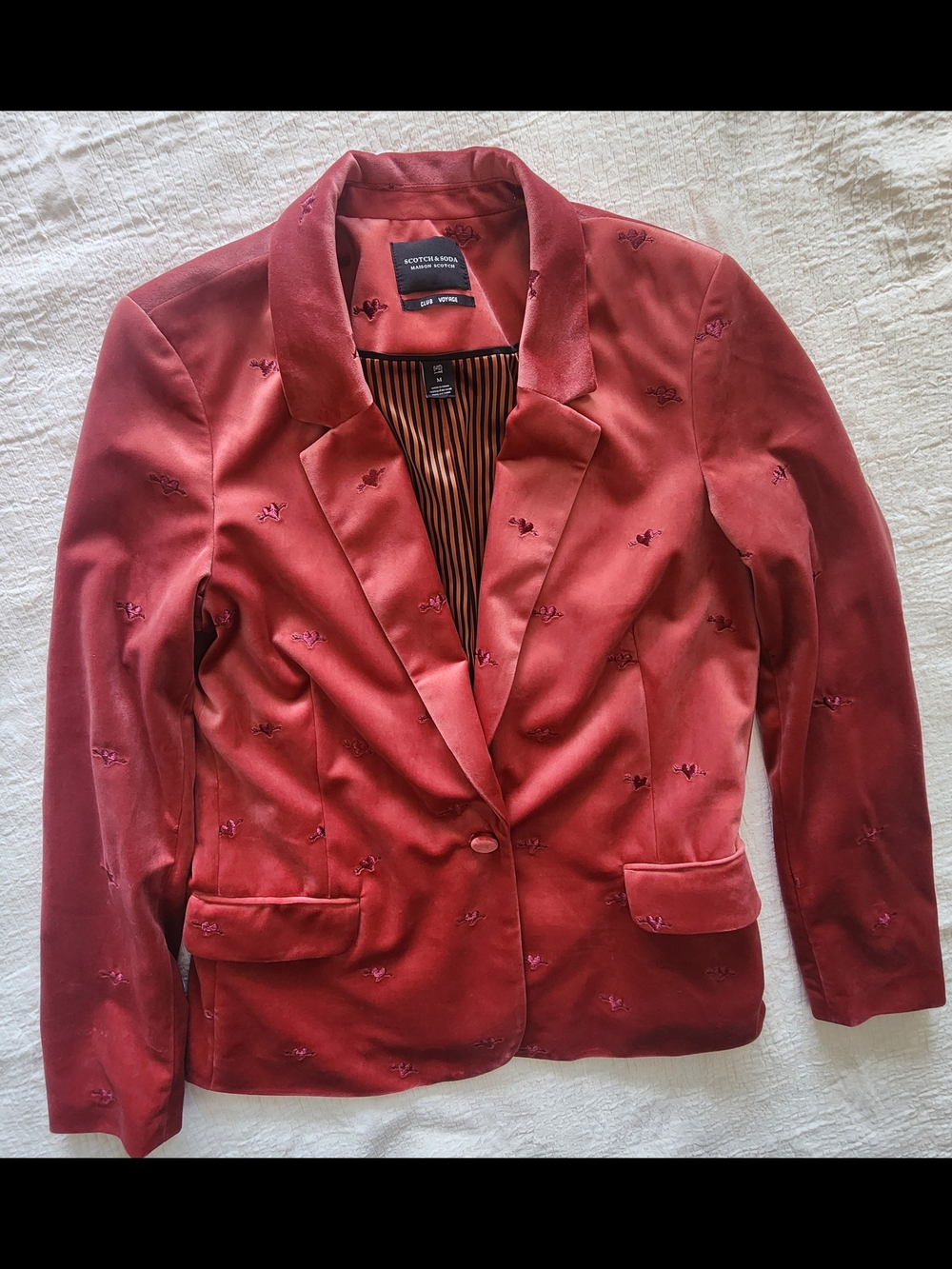 Scotch & Soda Women's Deep Red Velvet Embroidered Blazer